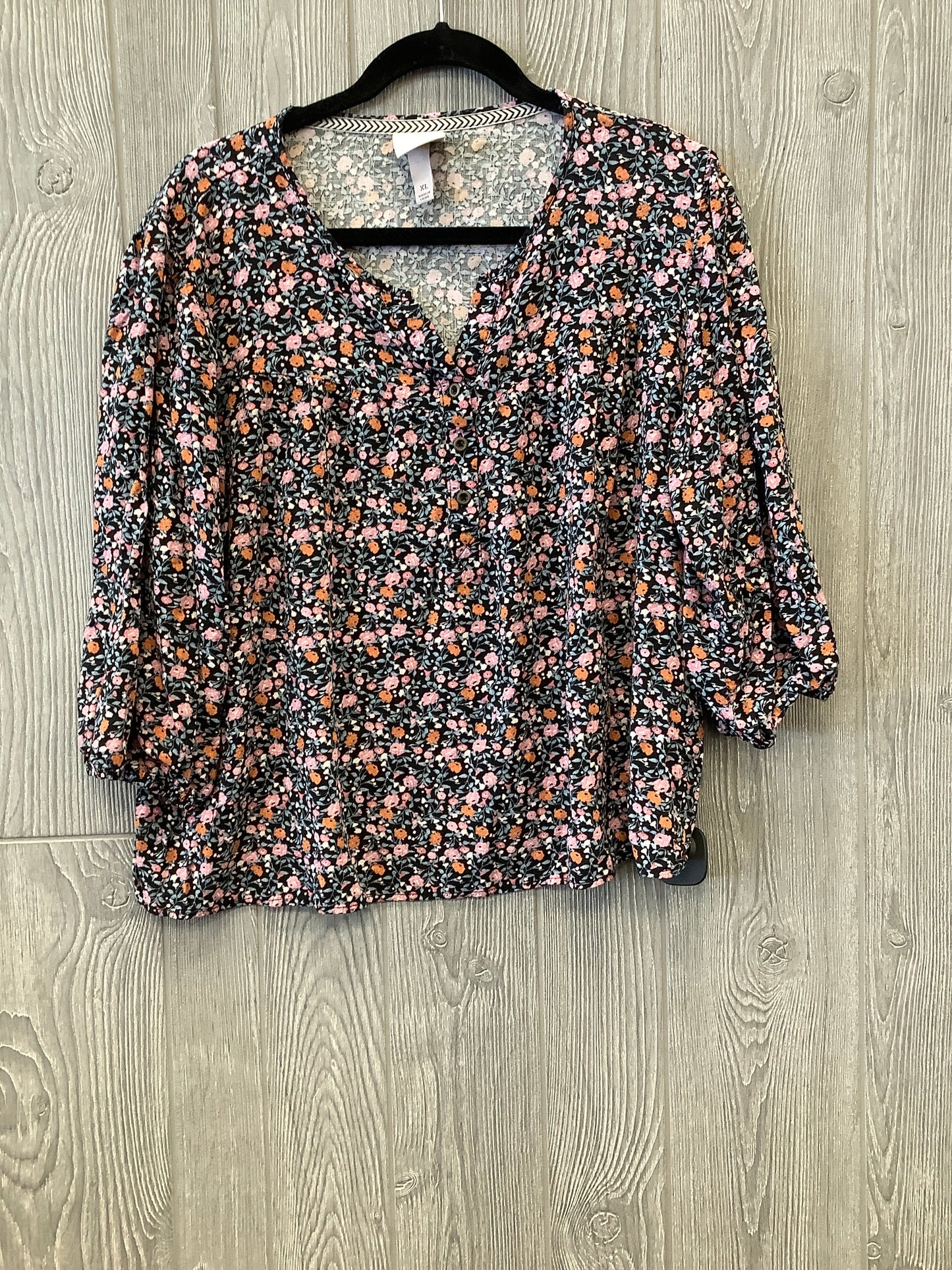 Floral Print Top 3/4 Sleeve Knox Rose, Size Xl