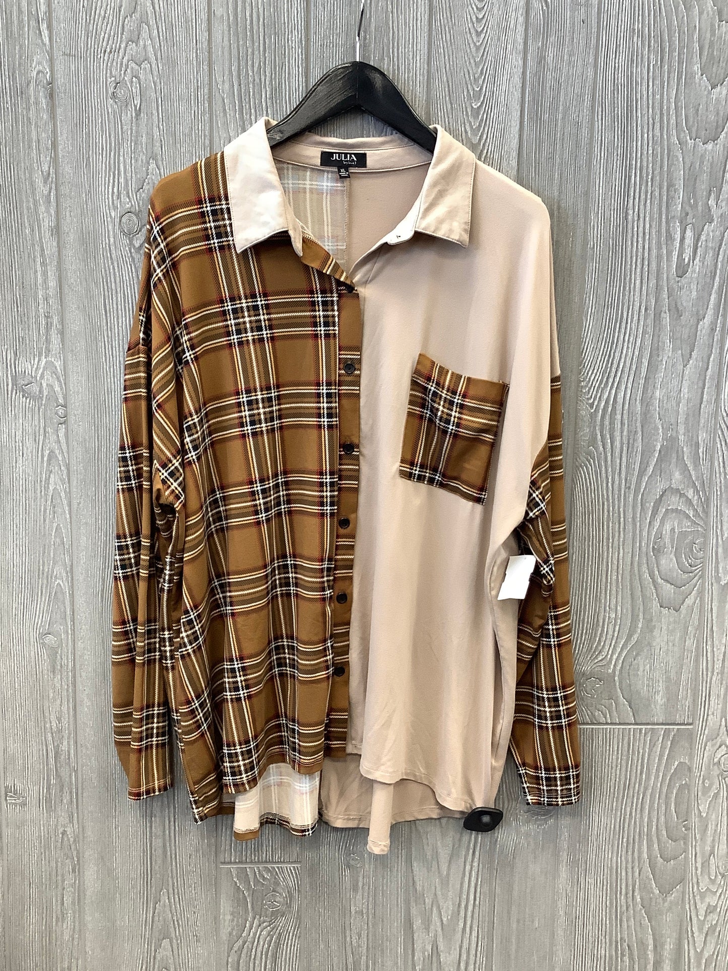 Top Long Sleeve By Love J In Brown, Size: Xl