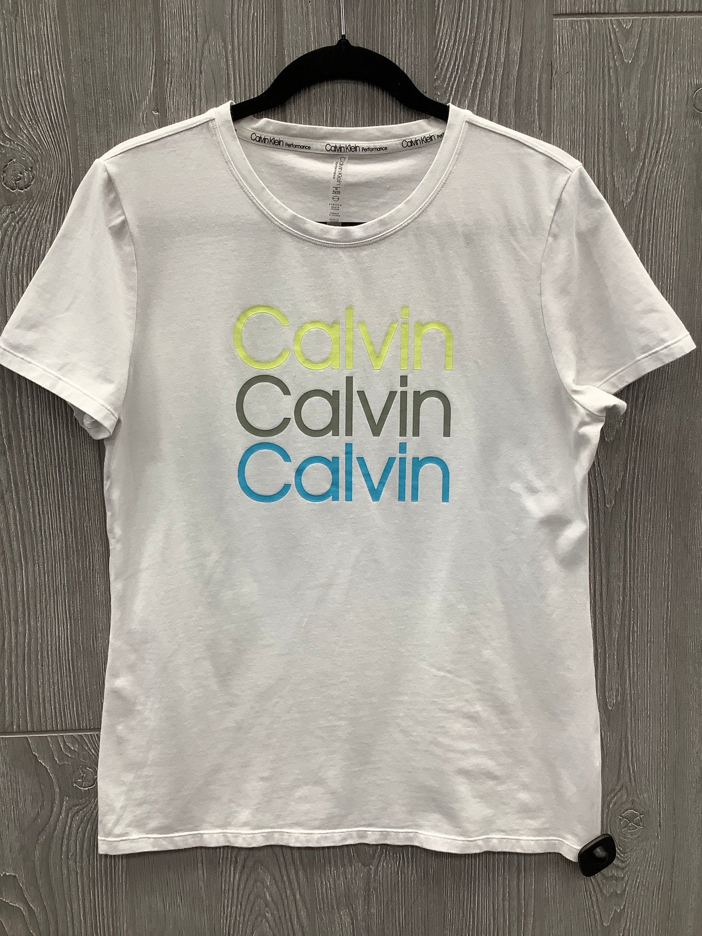 Athletic Top Short Sleeve By Calvin Klein Performance In White, Size: Xl