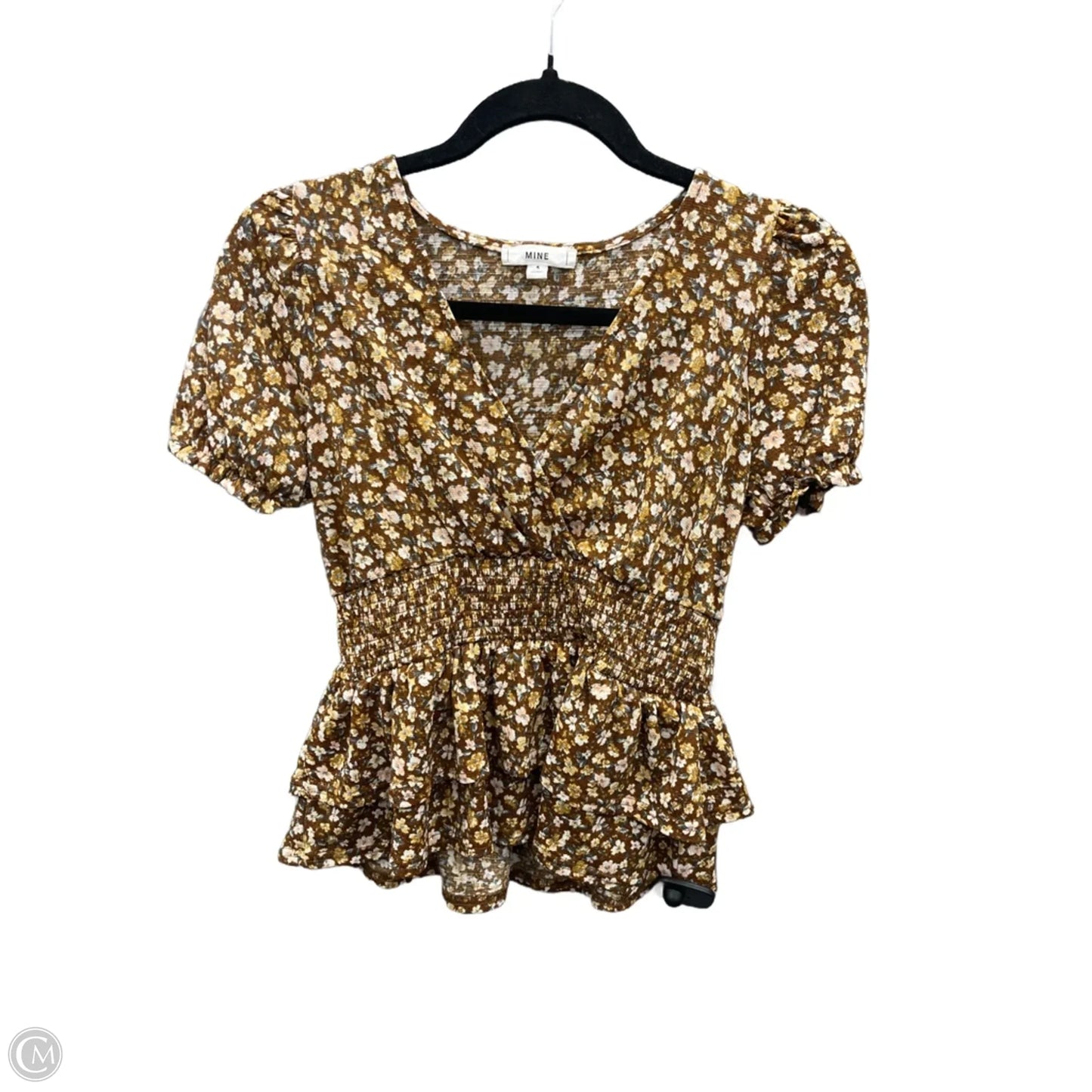 Top Short Sleeve By Mine In Brown, Size: S