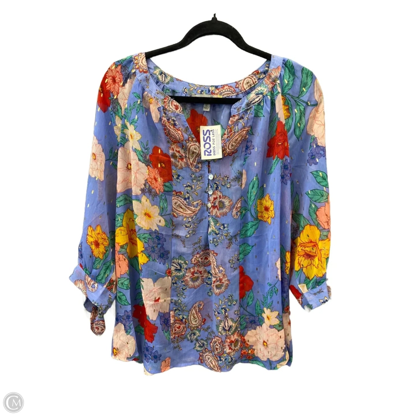 Top Long Sleeve By Figuero & Flower In Blue, Size: 1x