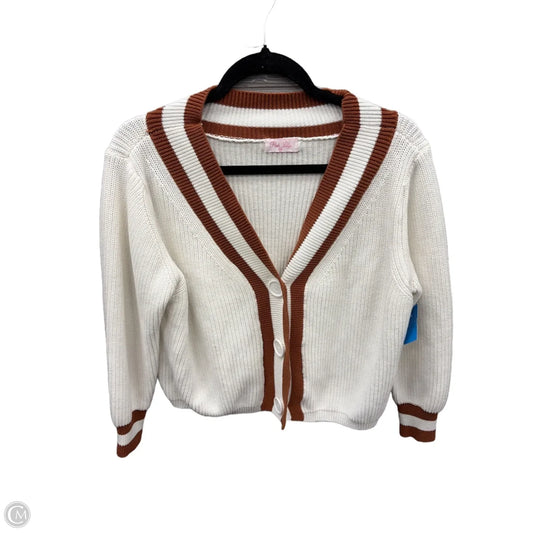 Sweater Cardigan By Pink Lily In Brown & White, Size: M