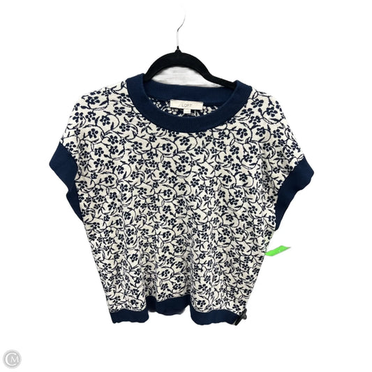 Sweater Short Sleeve By Loft In Blue & Cream, Size: M