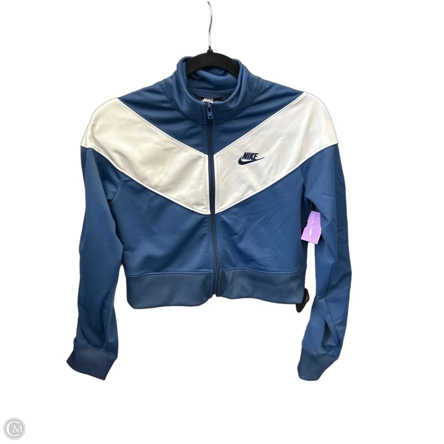 Athletic Top Long Sleeve Collar By Nike Apparel In Blue & White, Size: Xs