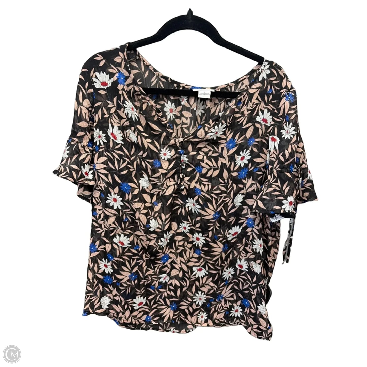 Top Short Sleeve By Liz Claiborne In Floral Print, Size: L