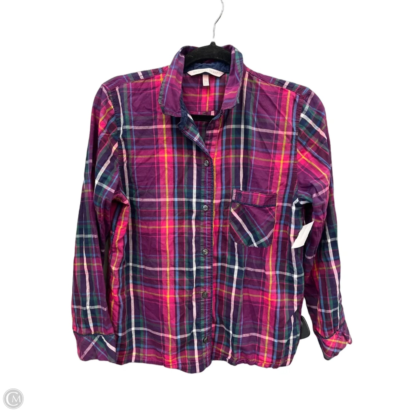 Top Long Sleeve By Victorias Secret In Plaid Pattern, Size: Xs