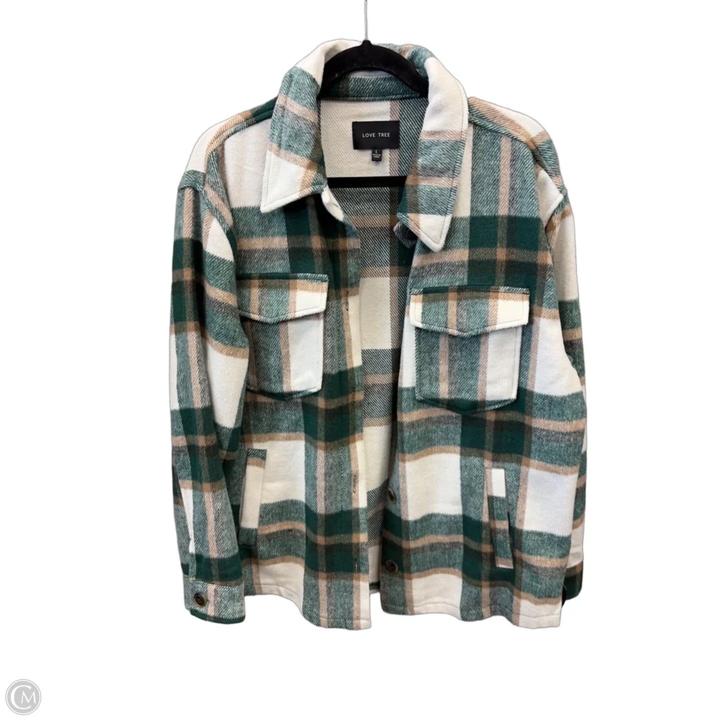 Jacket Shirt By Love Tree In Plaid Pattern, Size: L