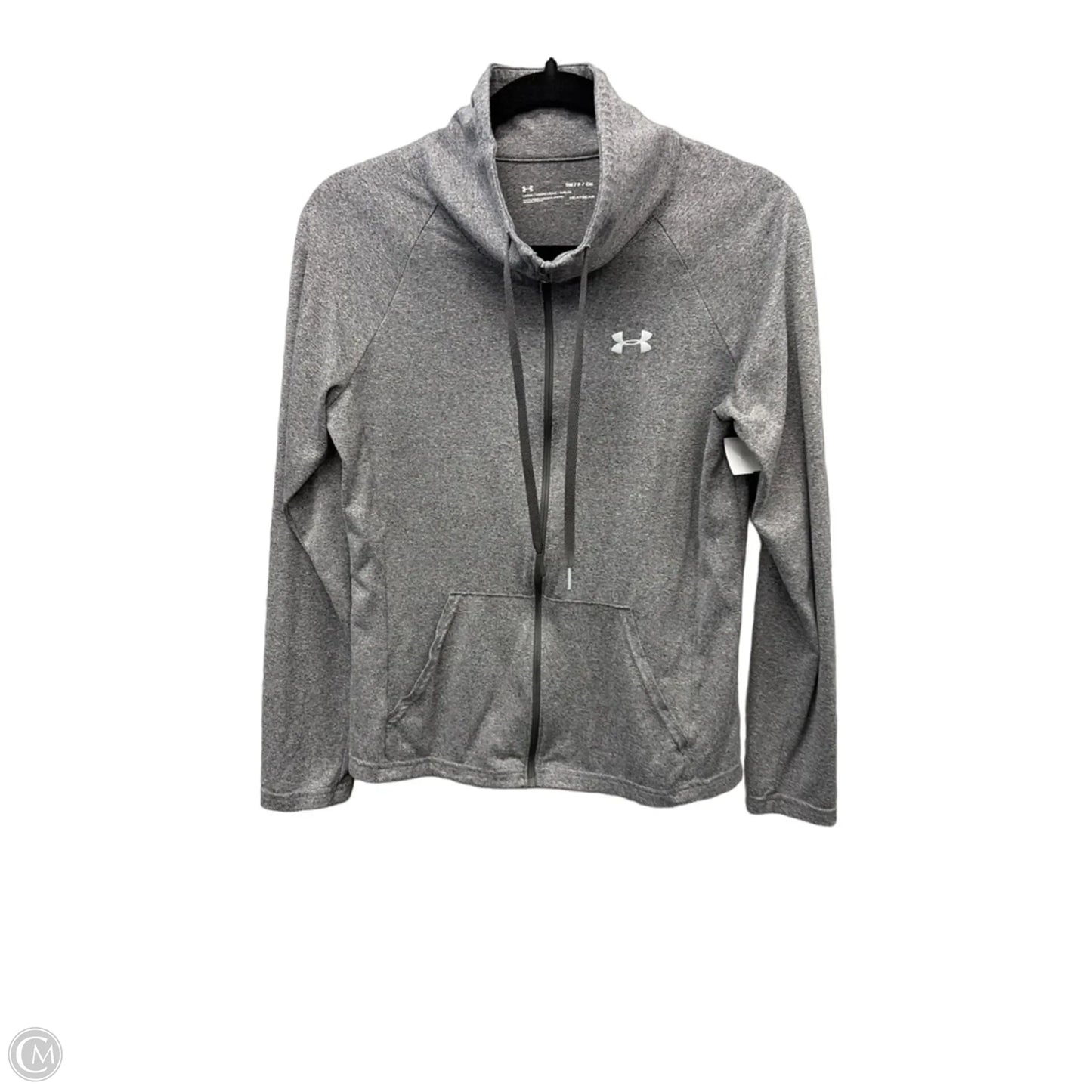 Athletic Top Long Sleeve Collar By Under Armour In Grey, Size: S
