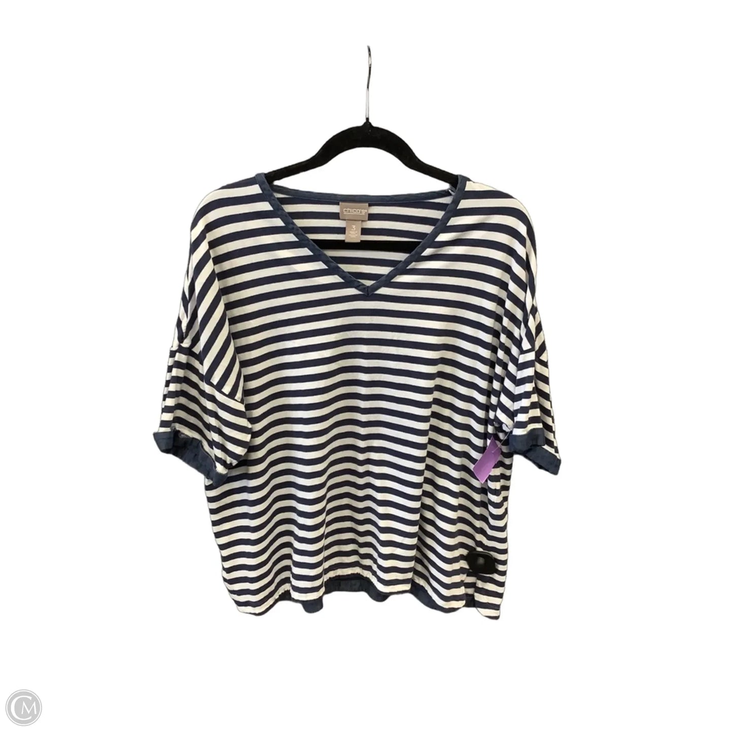 Top Short Sleeve By Chicos In Striped Pattern, Size: Xl