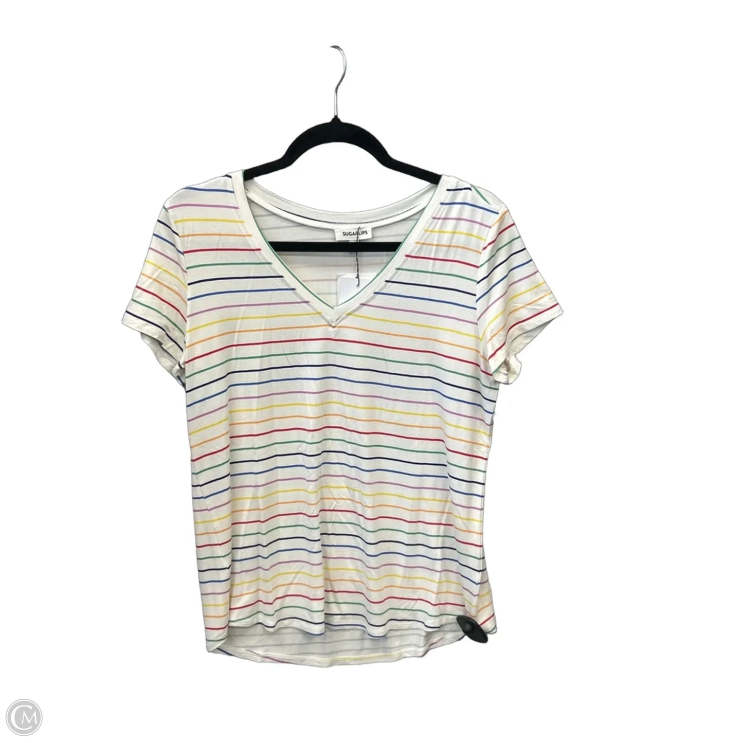Top Short Sleeve By Sugar Lips In Striped Pattern, Size: L