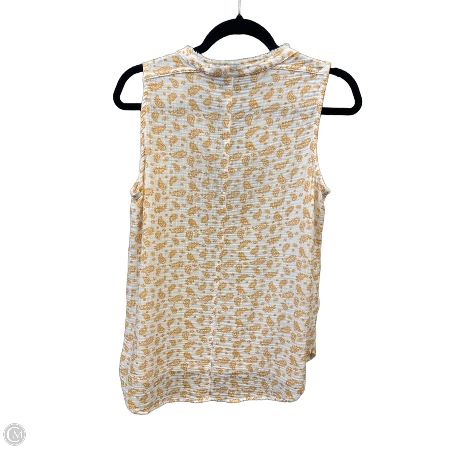 Top Sleeveless By Eddie Bauer In White & Yellow, Size: S