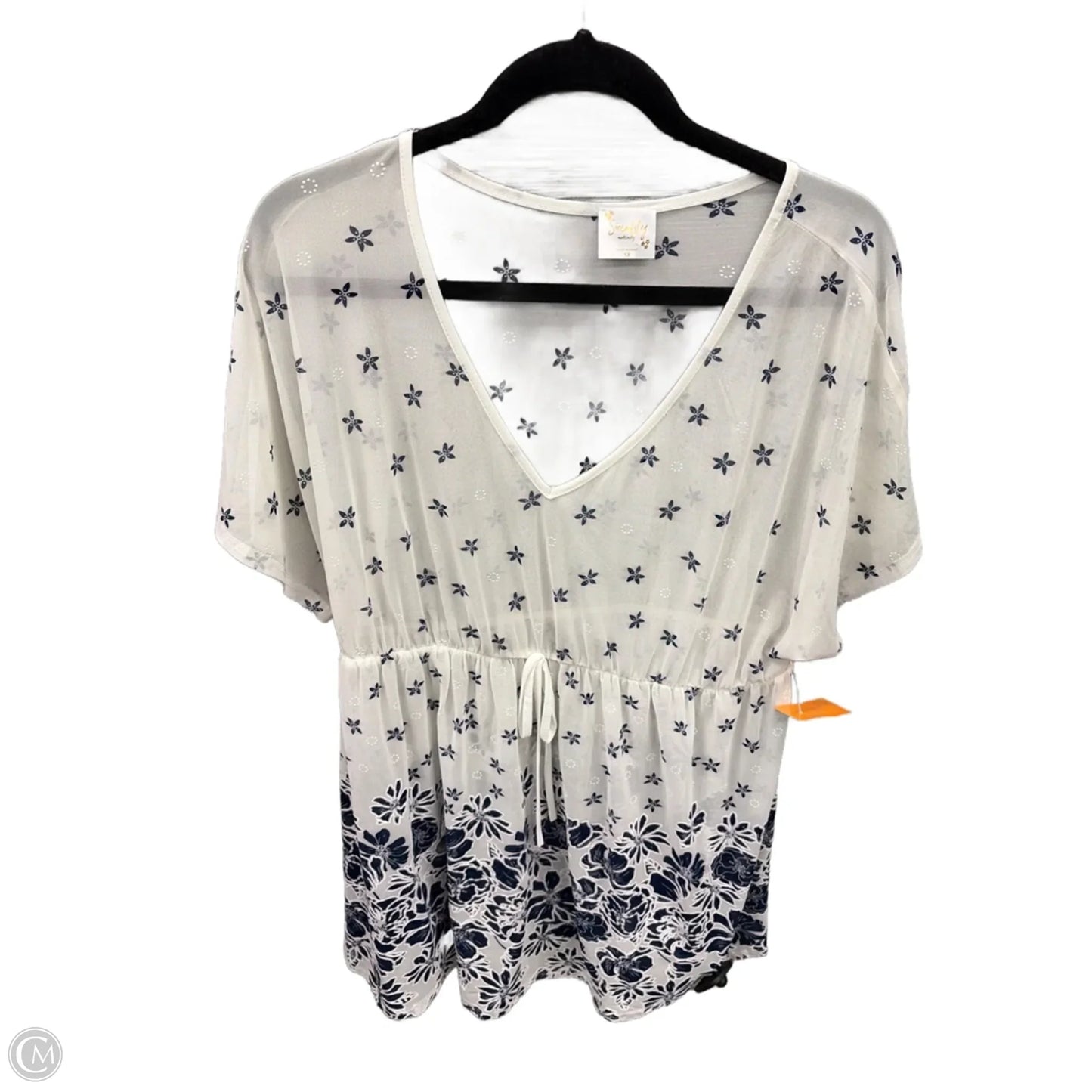 Top Short Sleeve By Siren Lily In Blue & White, Size: 1x
