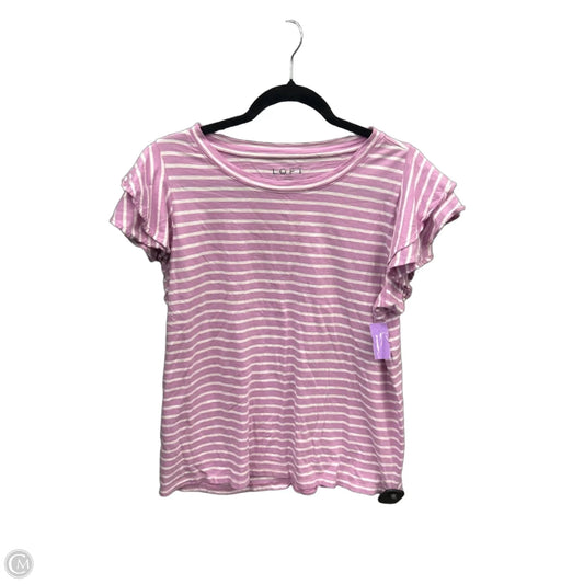 Top Short Sleeve By Loft In Purple & White, Size: L