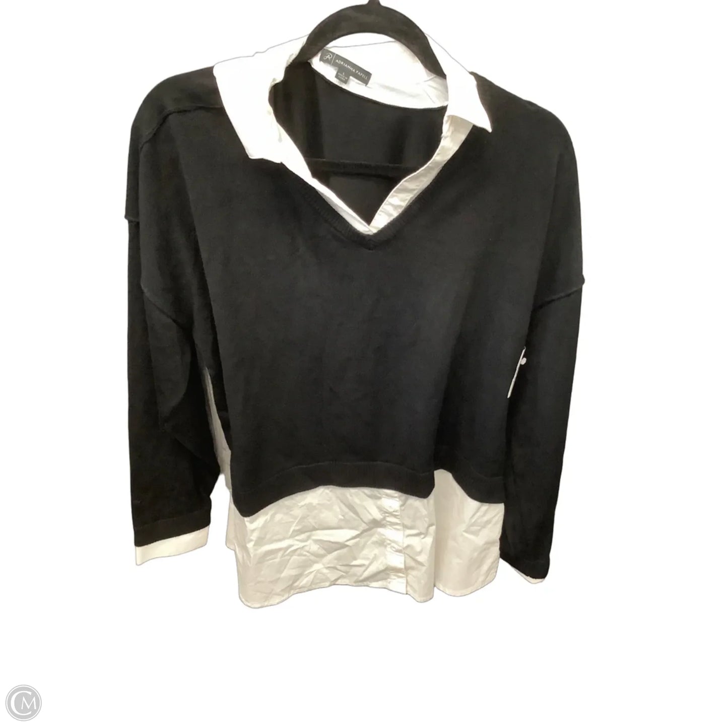 Top Long Sleeve By Adrianna Papell In Black & White, Size: L