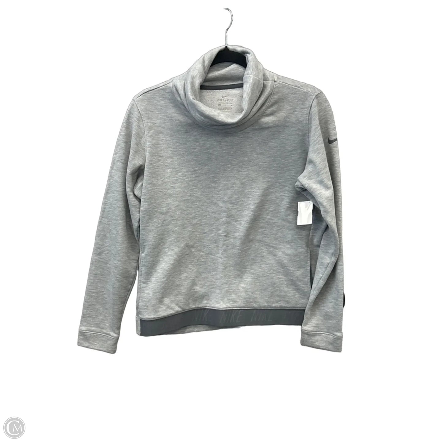 Athletic Top Long Sleeve Collar By Nike In Grey, Size: M