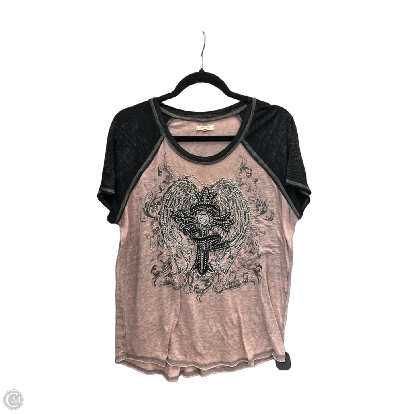 Top Short Sleeve By Maurices In Black & Pink, Size: L
