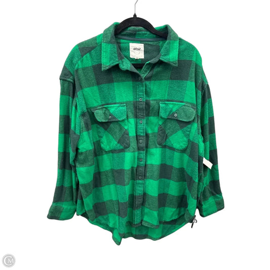 Jacket Fleece By Aerie In Plaid Pattern, Size: L