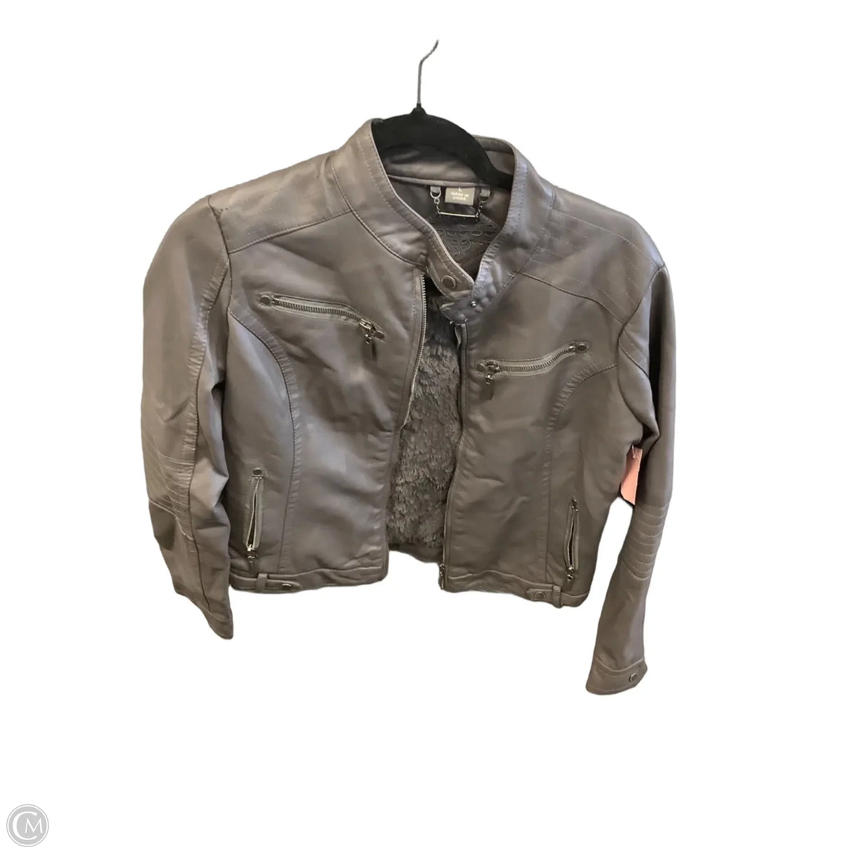 Jacket Leather By Clothes Mentor In Grey, Size: L