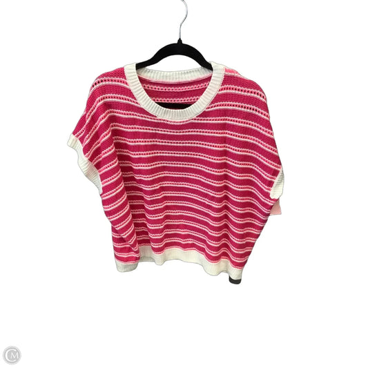 Sweater Short Sleeve By Clothes Mentor In Pink & White, Size: L