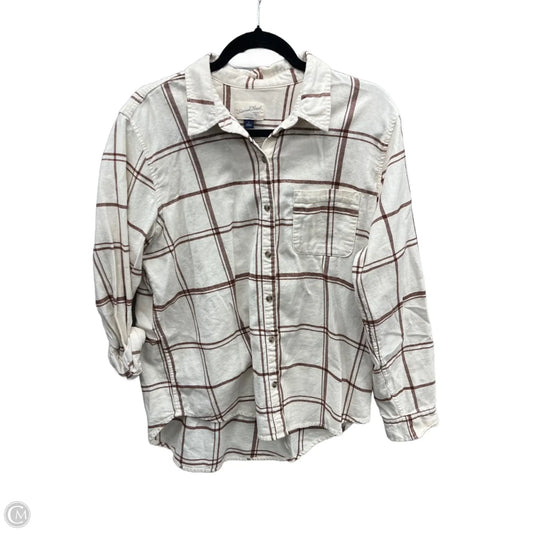 Top Long Sleeve By Universal Thread In Plaid Pattern, Size: L