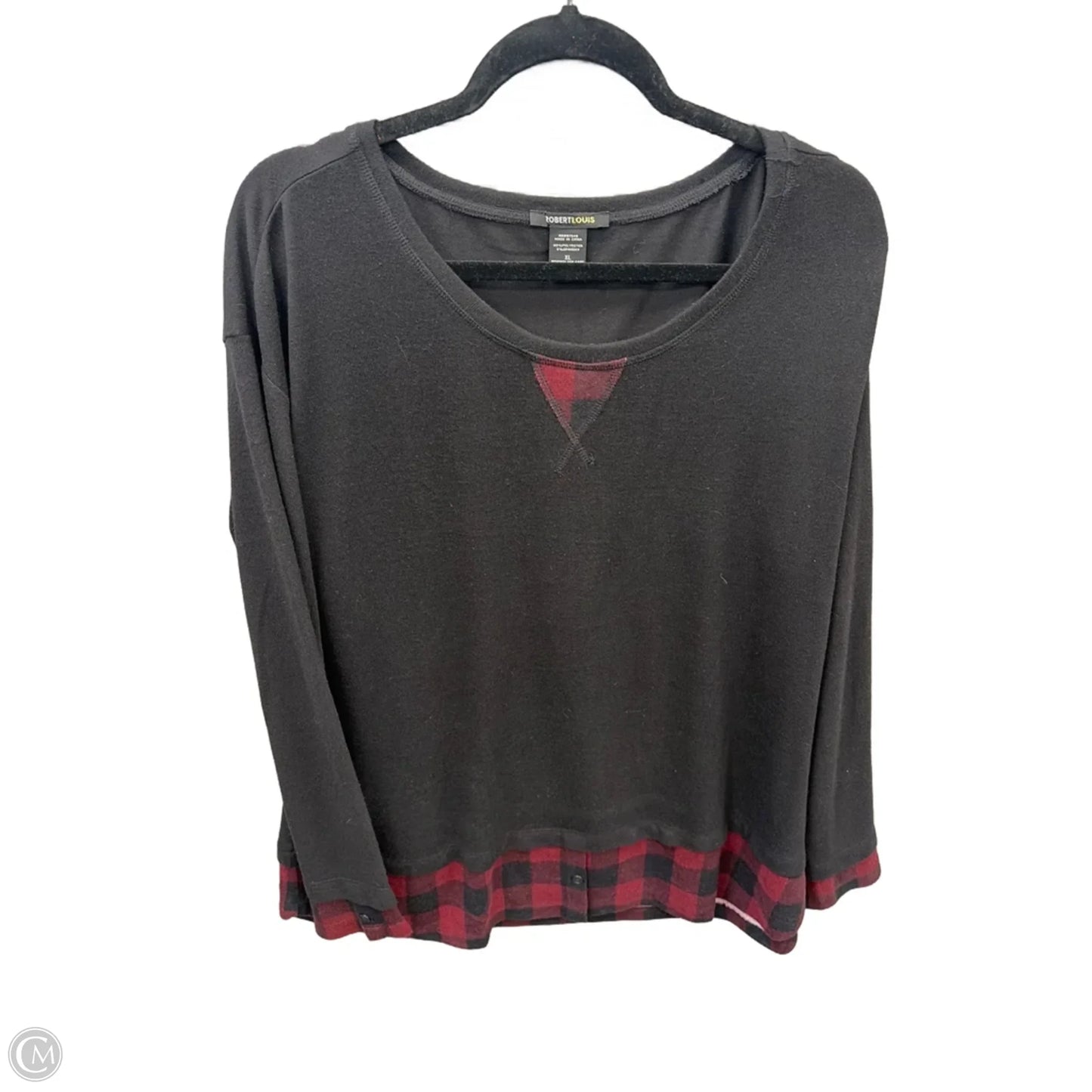 Top Long Sleeve By Robert Louis In Black & Red, Size: Xl