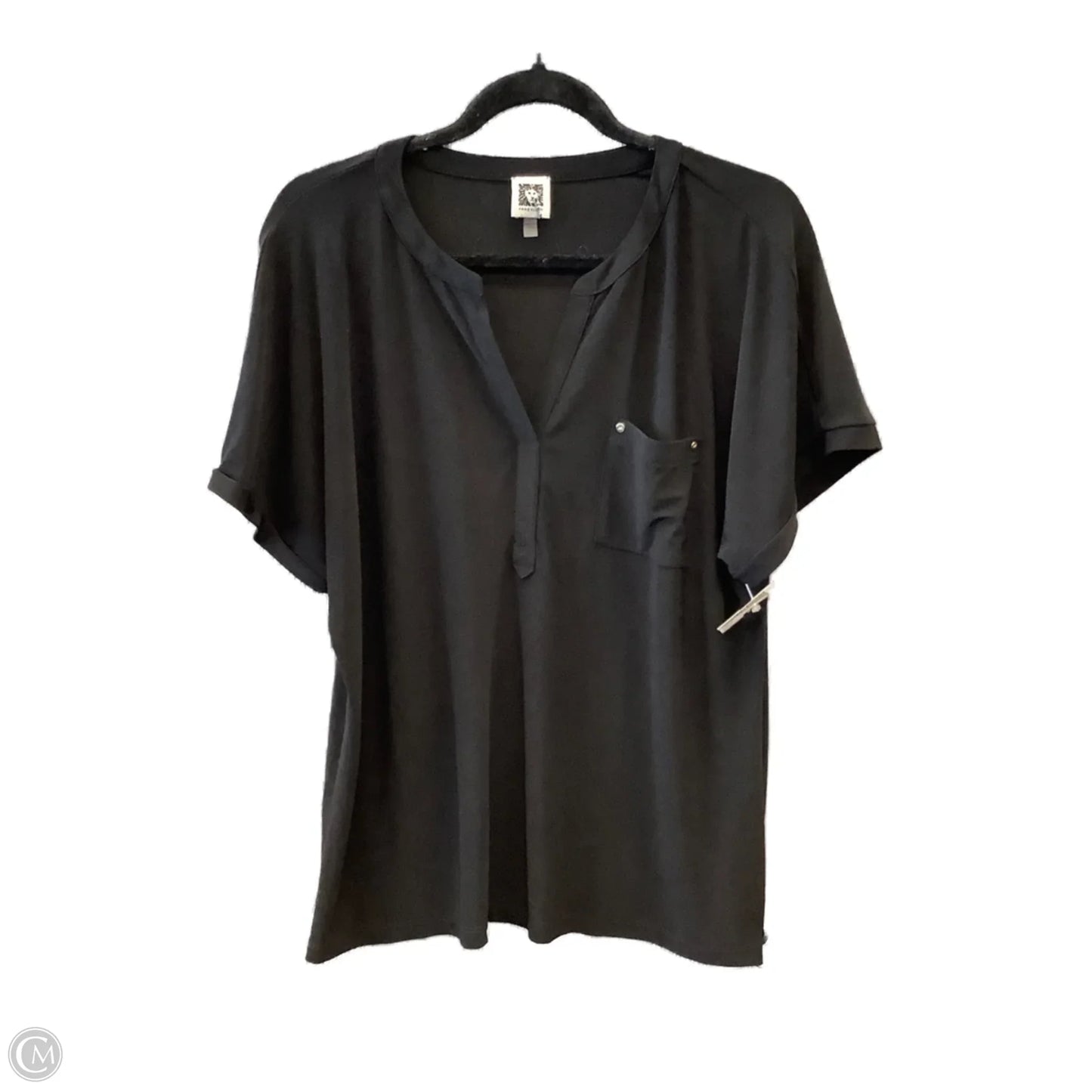 Top Short Sleeve By Anne Klein In Black, Size: L