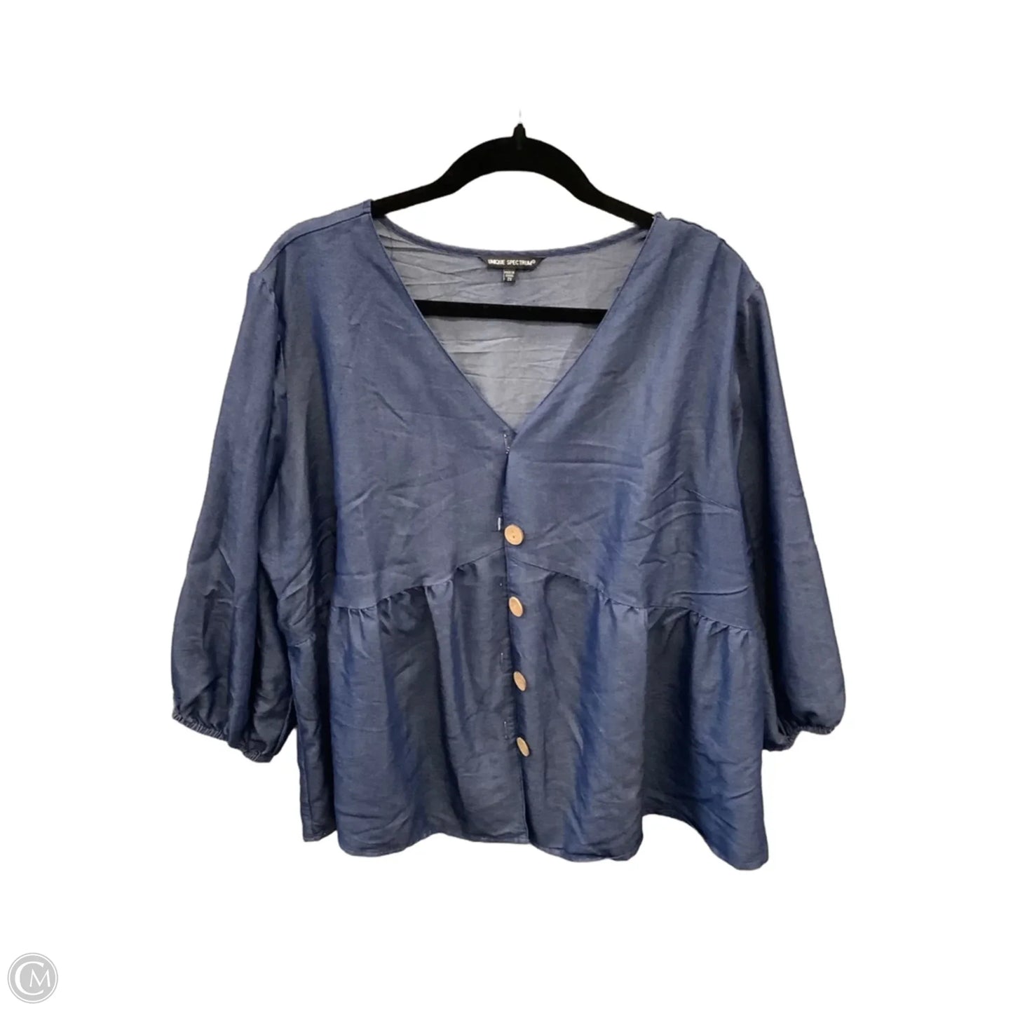 Top 3/4 Sleeve By Unique Spectrum In Blue, Size: 2x