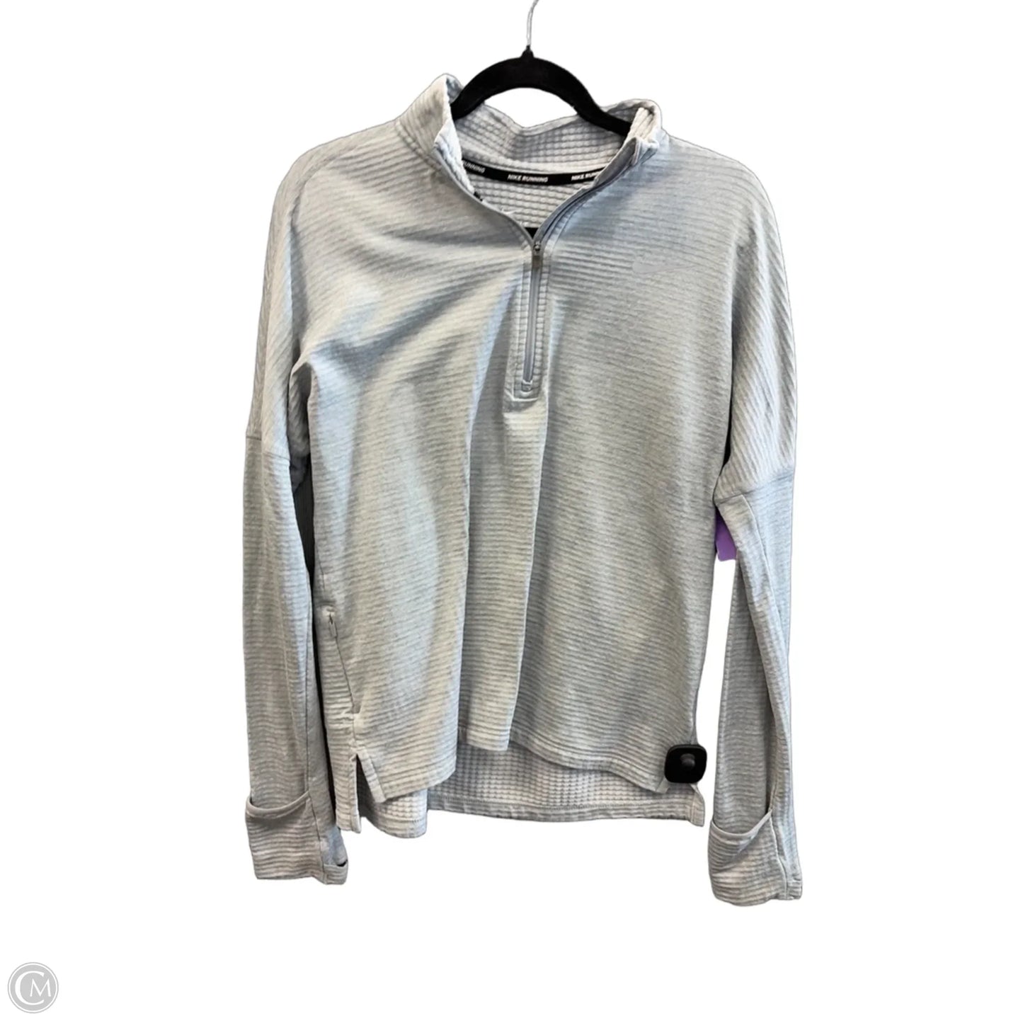 Athletic Top Long Sleeve Collar By Nike In Grey, Size: M