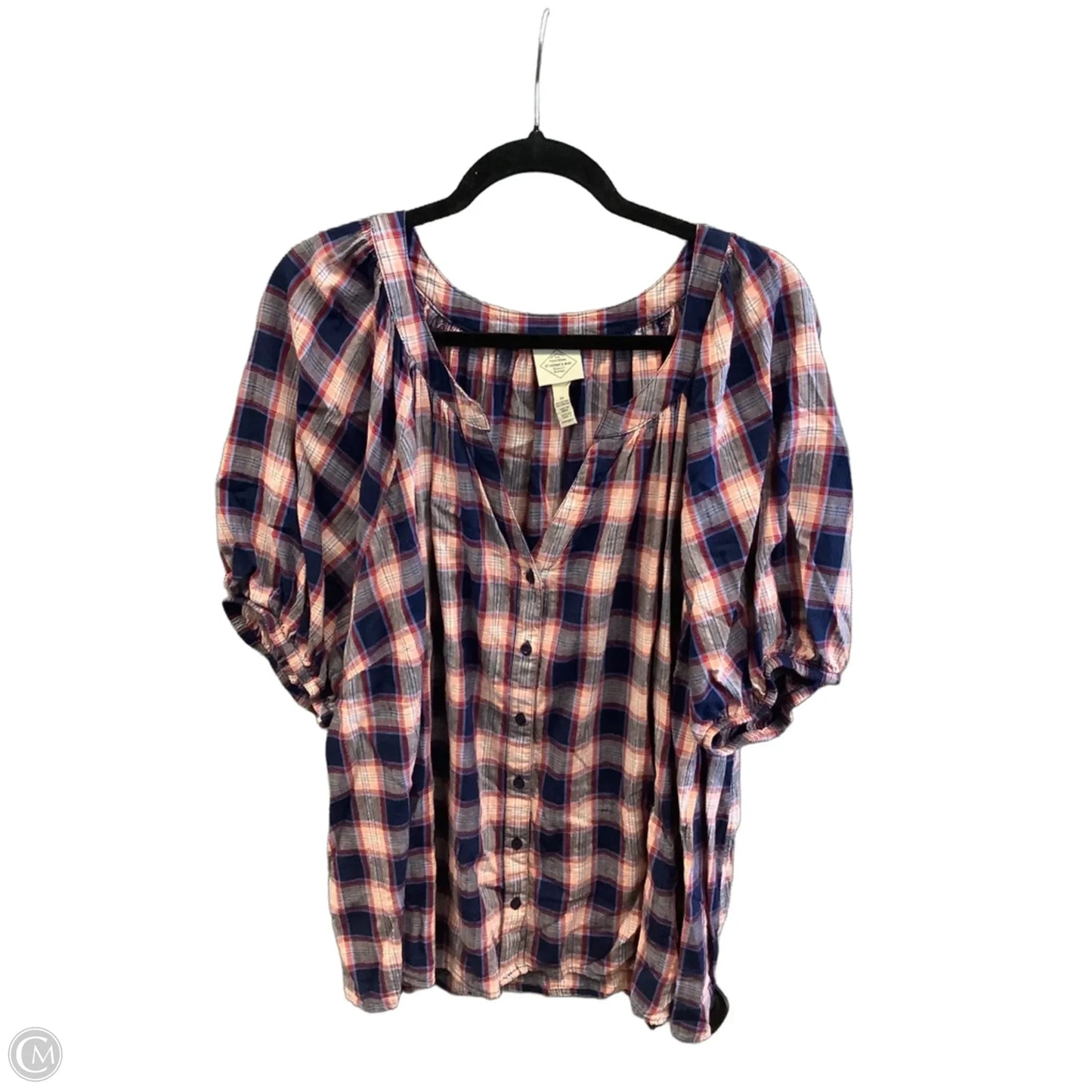 Top Short Sleeve By St Johns Bay In Plaid Pattern, Size: 3x