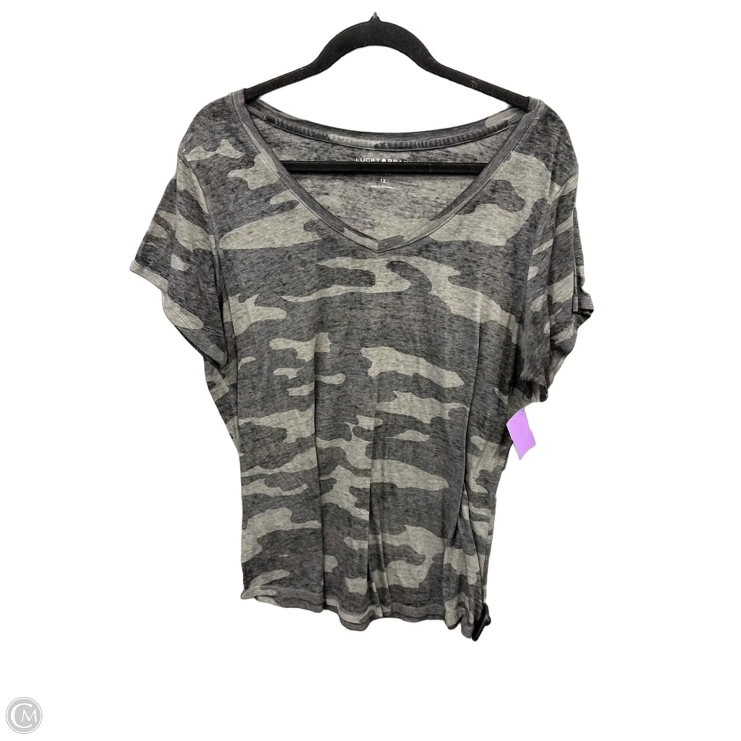 Top Short Sleeve By Lucky Brand In Camouflage Print, Size: 1x