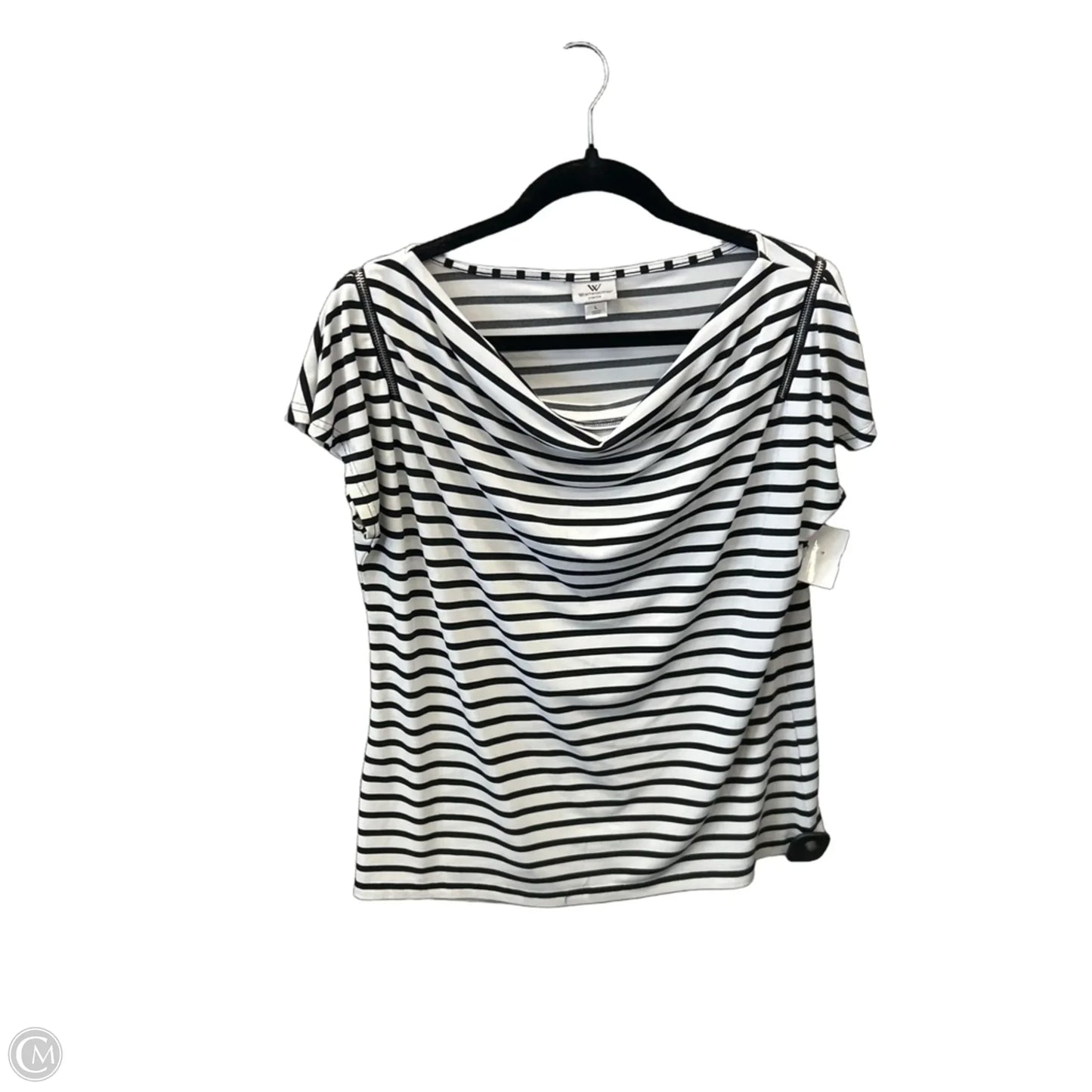 Top Short Sleeve By Worthington In Striped Pattern, Size: L