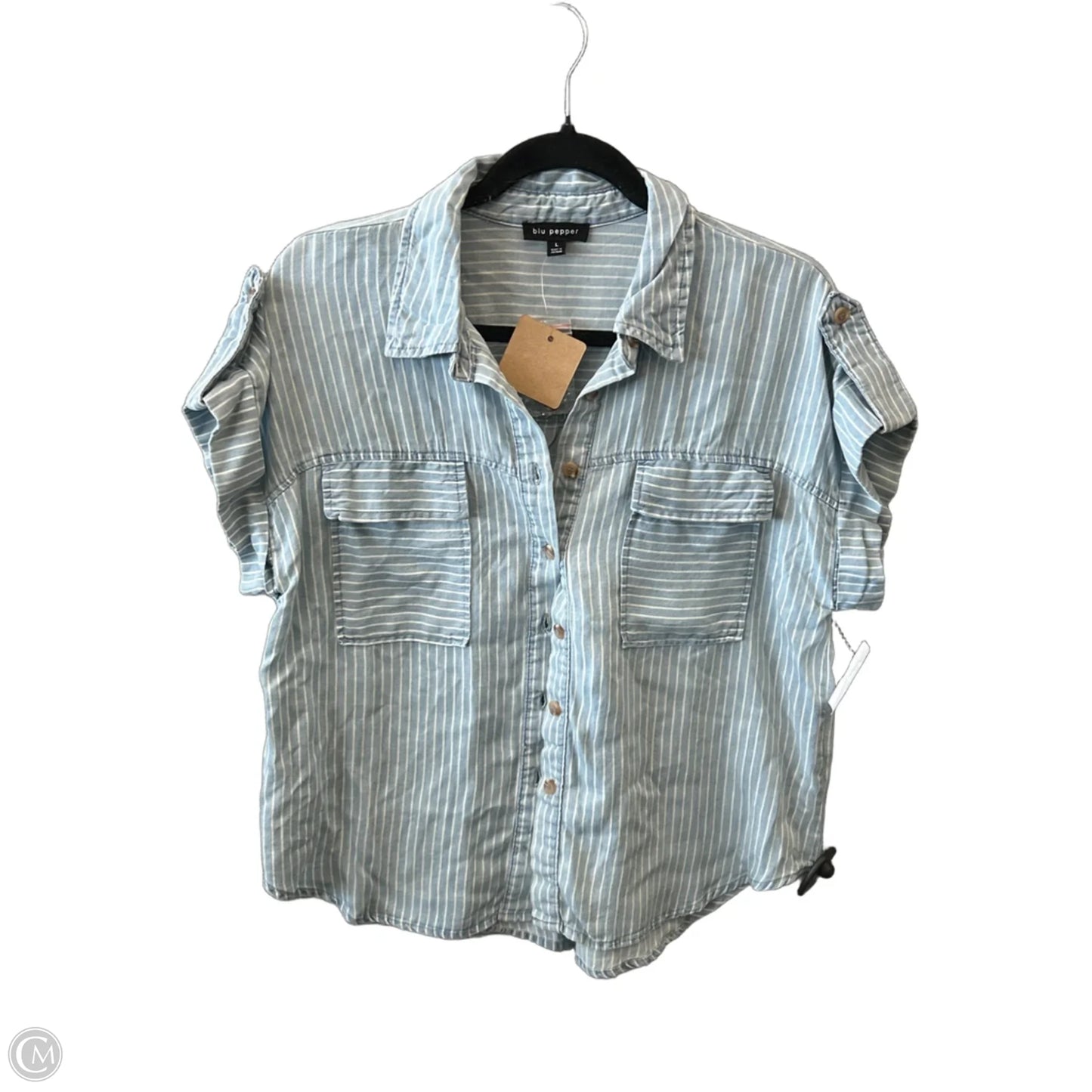 Top Short Sleeve By Blu Pepper In Blue, Size: L
