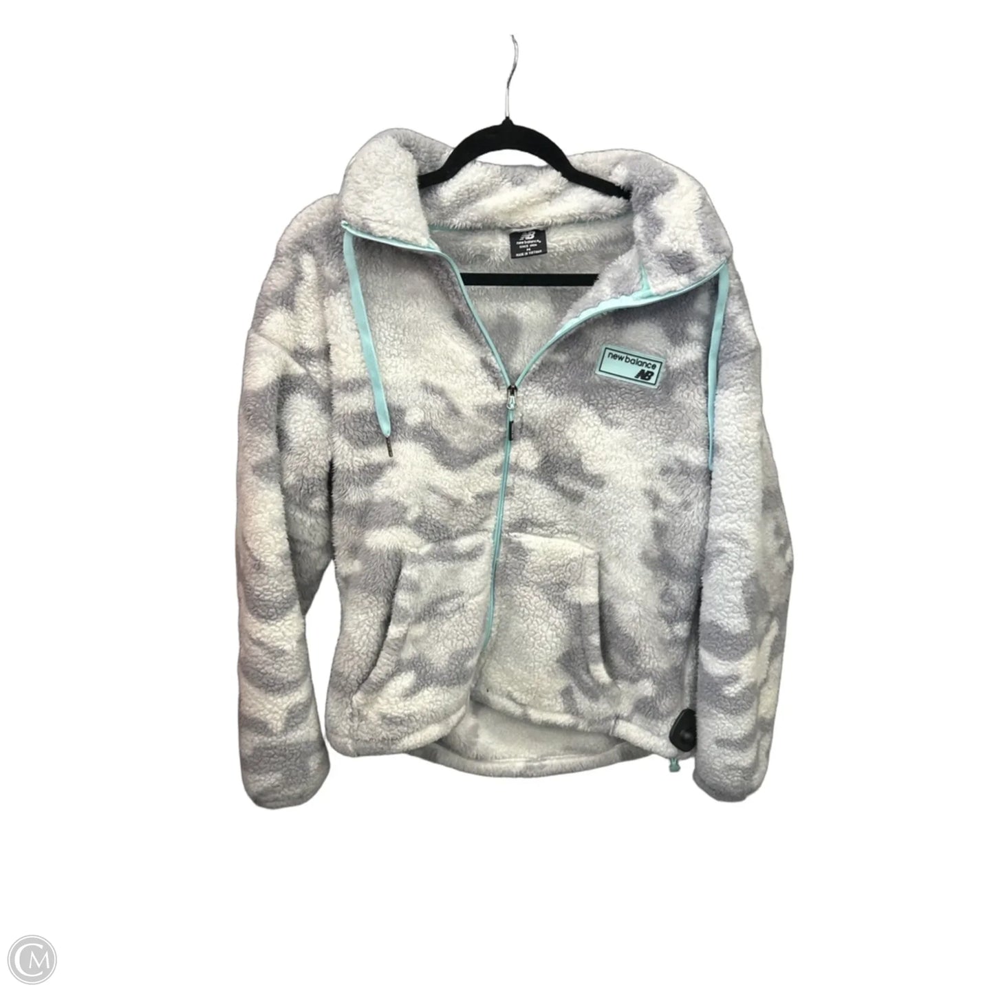 Jacket Faux Fur & Sherpa By New Balance In Grey & White, Size: M