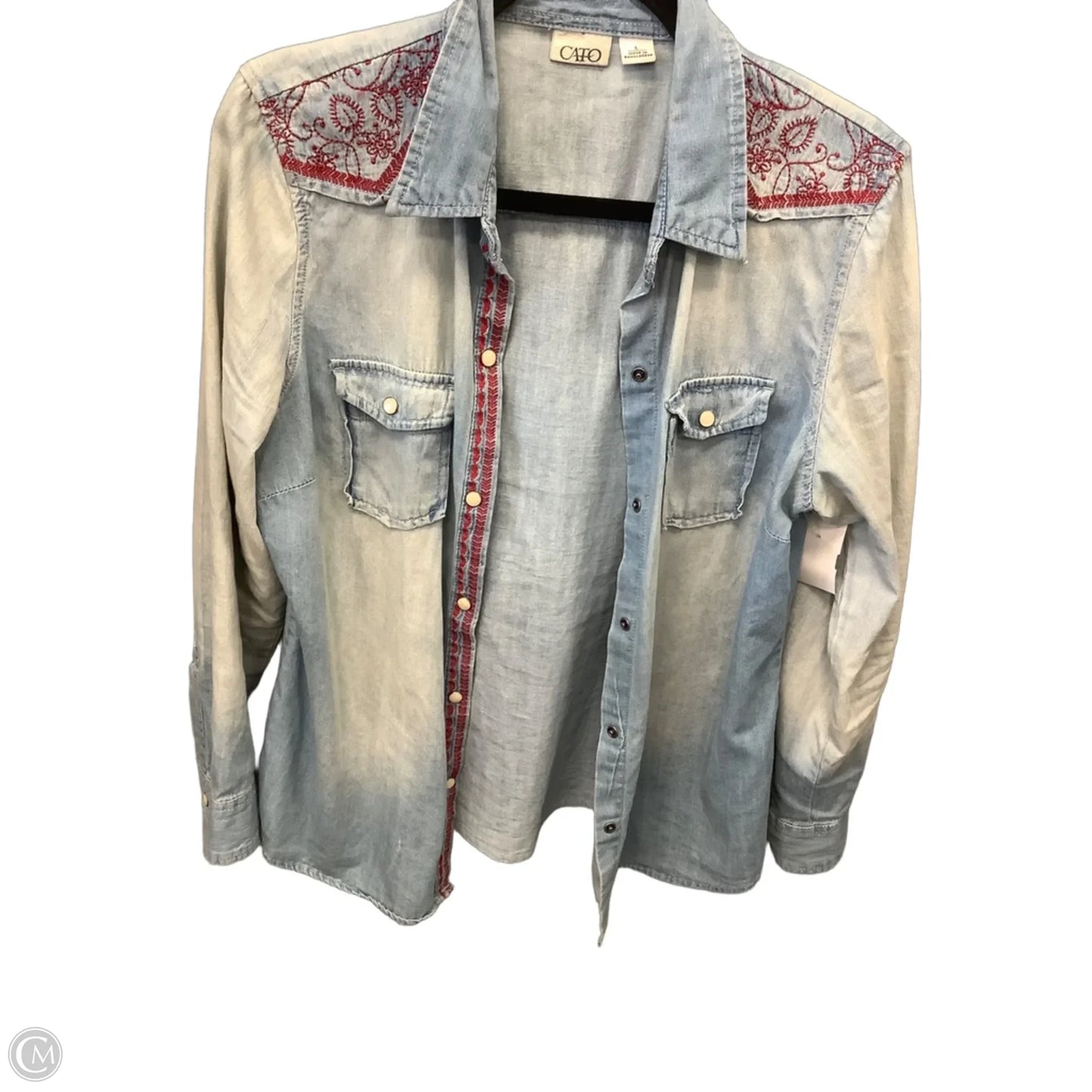 Top Long Sleeve By Cato In Blue Denim, Size: L