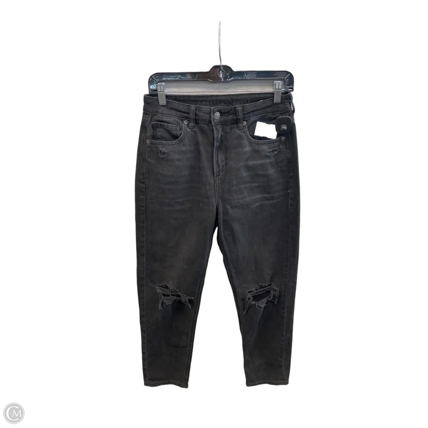 Jeans Straight By American Eagle In Black Denim, Size: 4