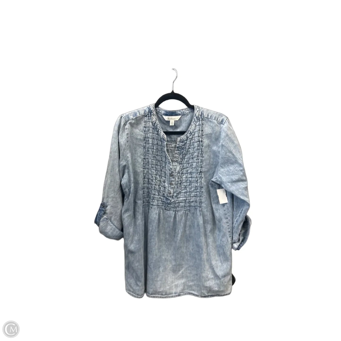 Tunic Long Sleeve By Clothes Mentor In Blue Denim, Size: Xl