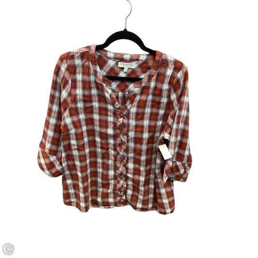 Top 3/4 Sleeve By Skies Are Blue In Orange, Size: 1x