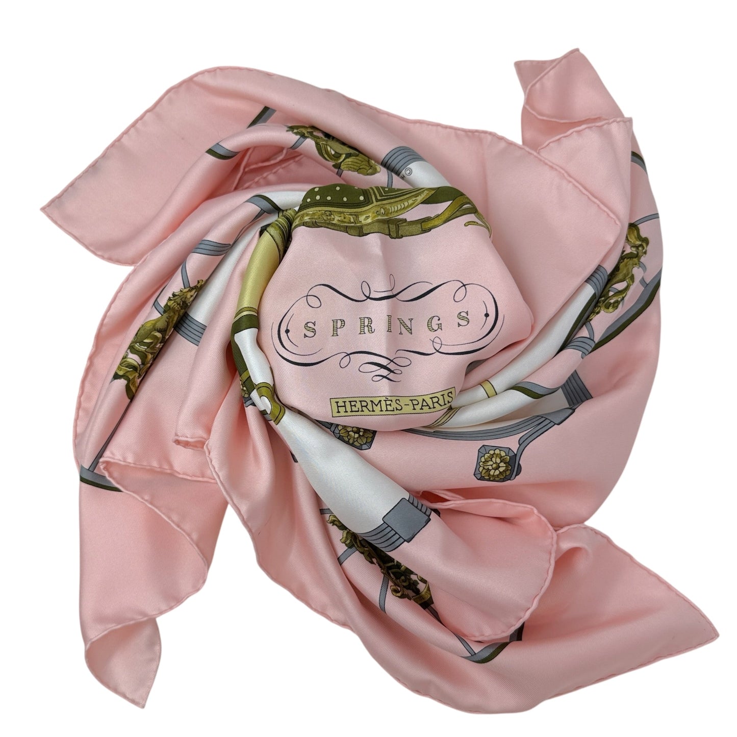 Vintage Carre 90 Philippe Ledoux “Springs“ Horse-Drawn Carriage Motif Silk Scarf Luxury Designer By Hermes
