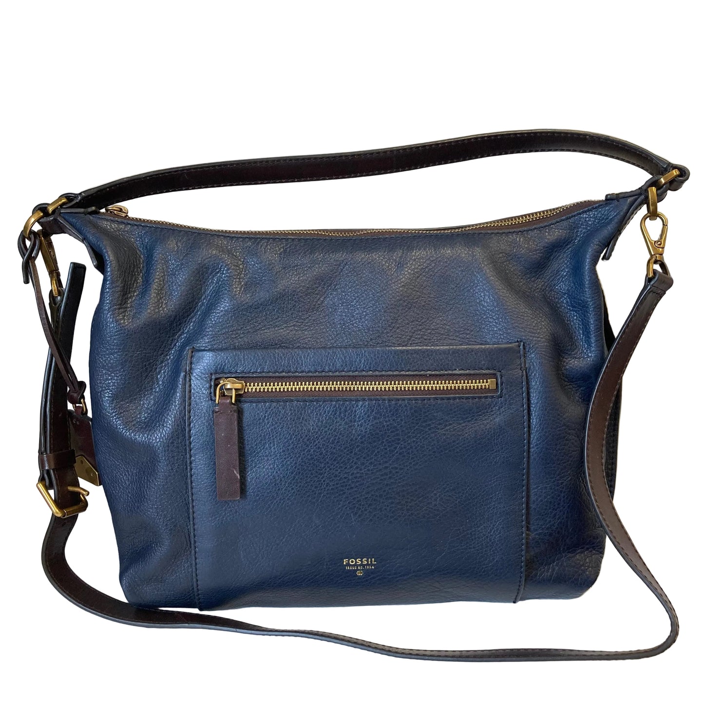 Handbag Leather By Fossil In Navy, Size:Medium