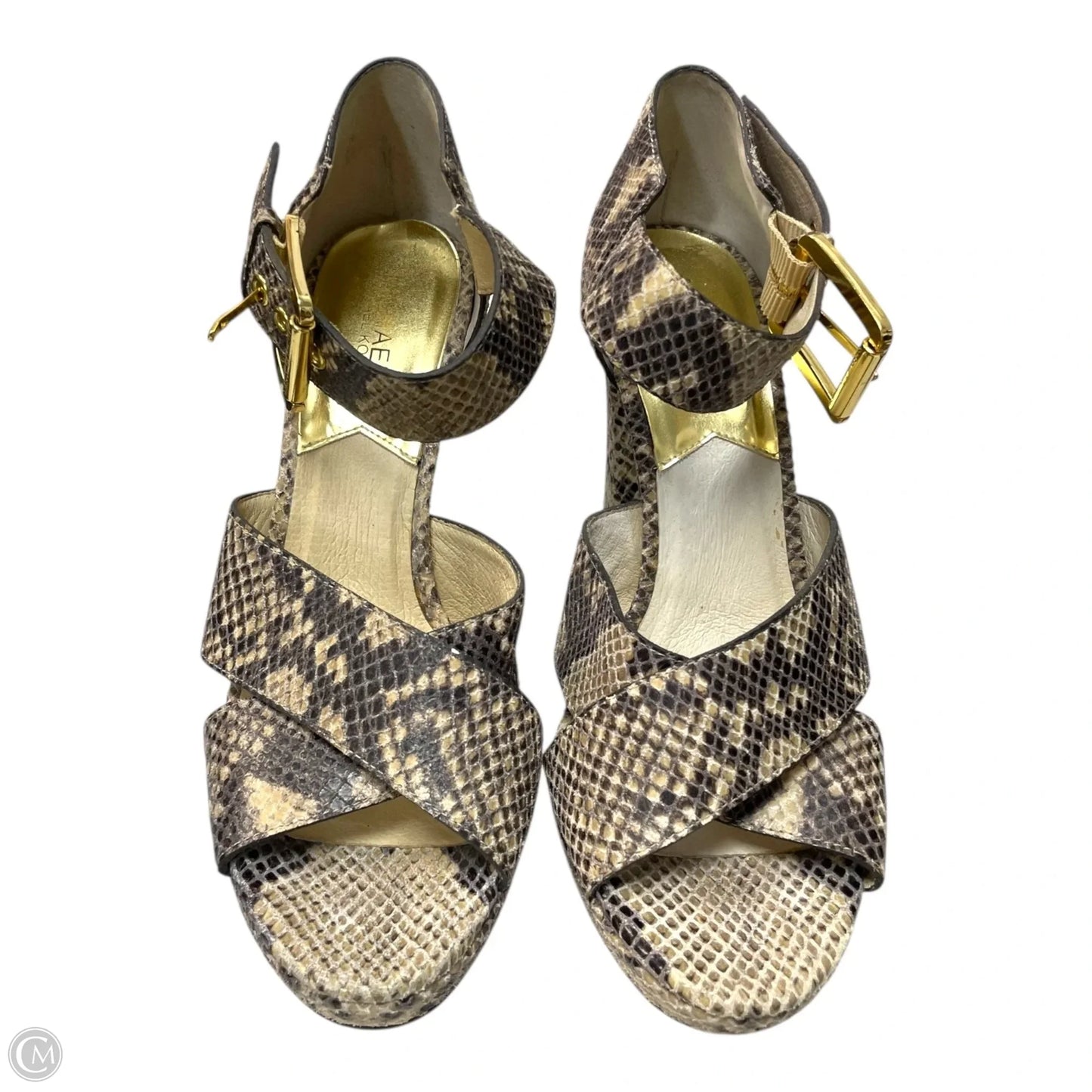 Sandals Heels Block By Michael By Michael Kors In Snakeskin Print, Size: 10