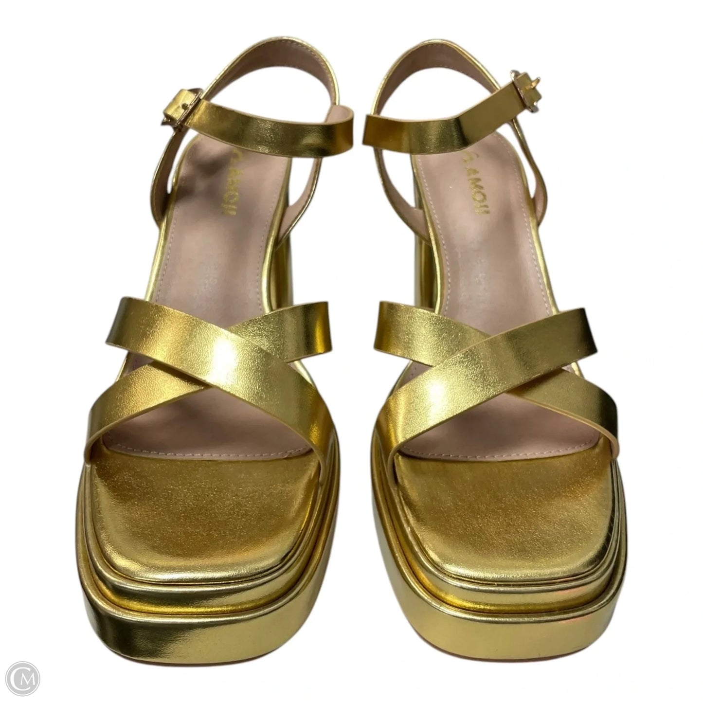 Sandals Heels Block By AMOJI -  In Gold, Size: 8