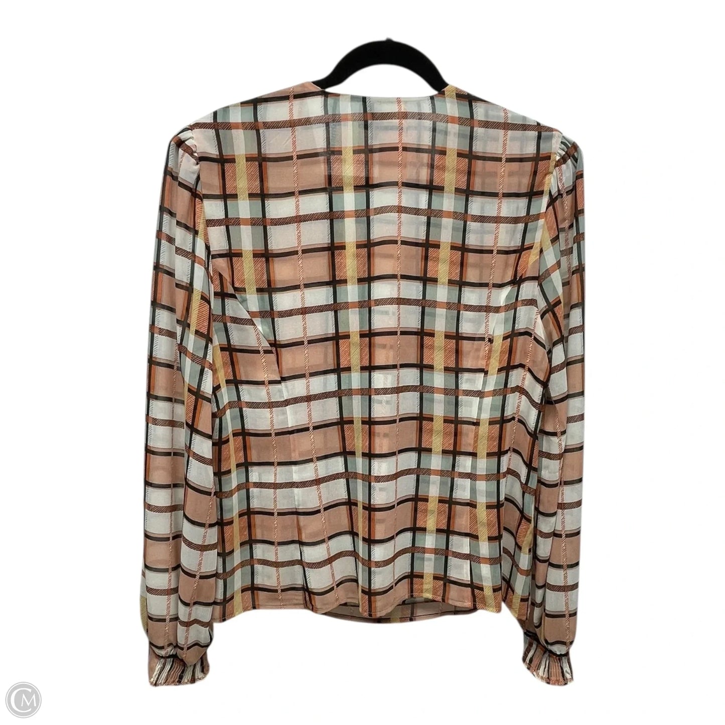 Blouse Long Sleeve By Cabi In Orange & White, Size: L