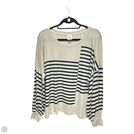 Top Long Sleeve Basic By Cabi In Blue & Cream, Size: M