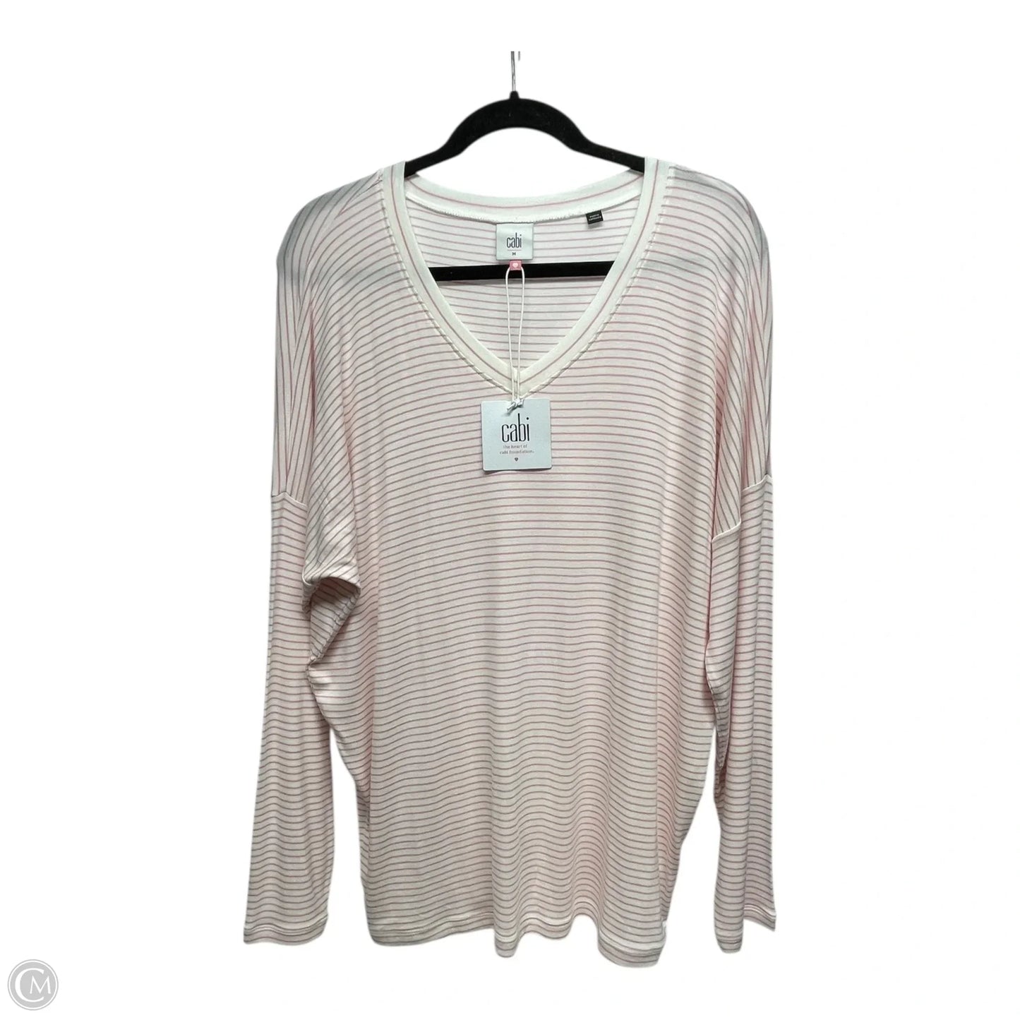 Top Long Sleeve By Cabi In Pink & White, Size: M
