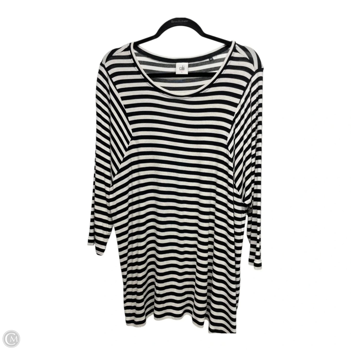 Top Long Sleeve By Cabi In Blue & White, Size: L