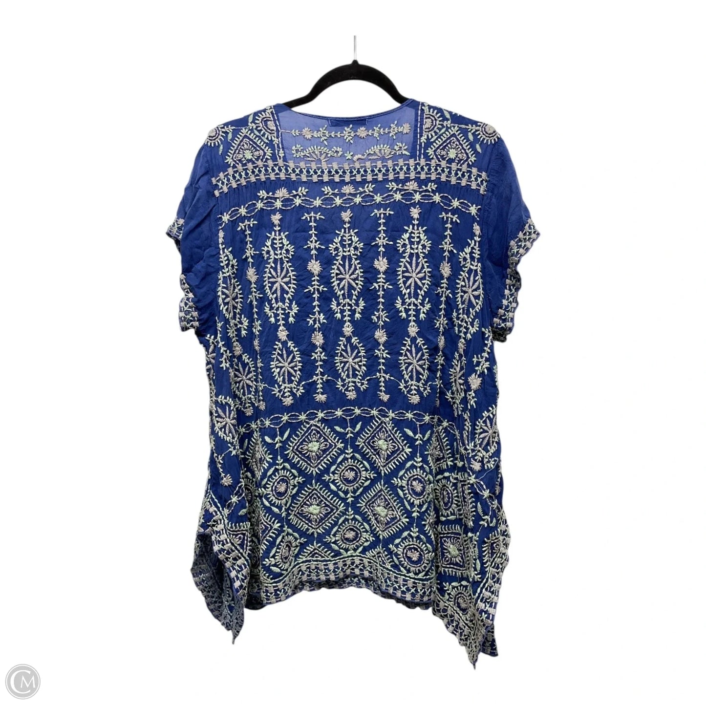 Top Short Sleeve By Johnny Was In Blue & Cream, Size: Xl