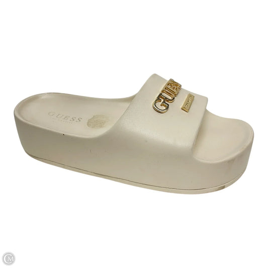 Sandals Heels Platform By Guess In Cream, Size: 7