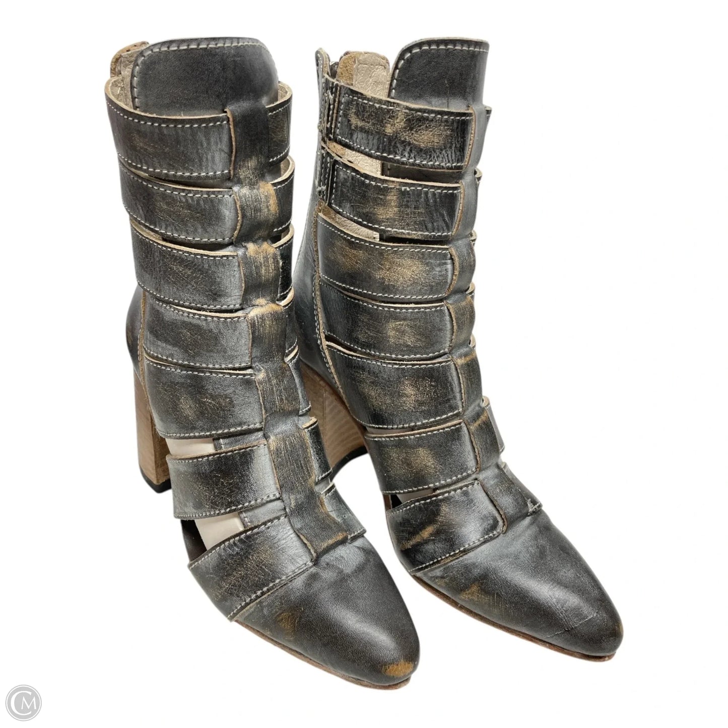 Boots Ankle Heels By FREEBIRD In Grey & Tan, Size: 6