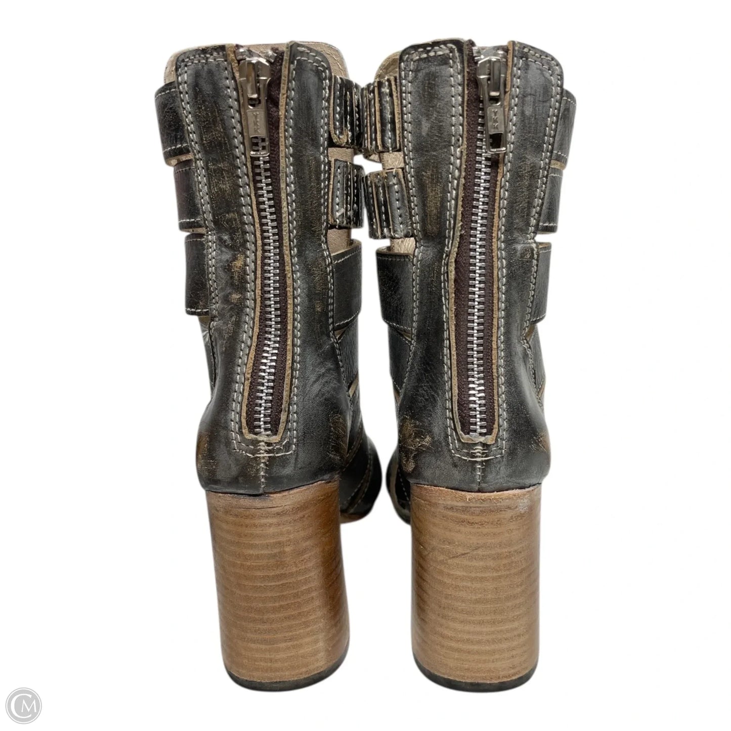 Boots Ankle Heels By FREEBIRD In Grey & Tan, Size: 6