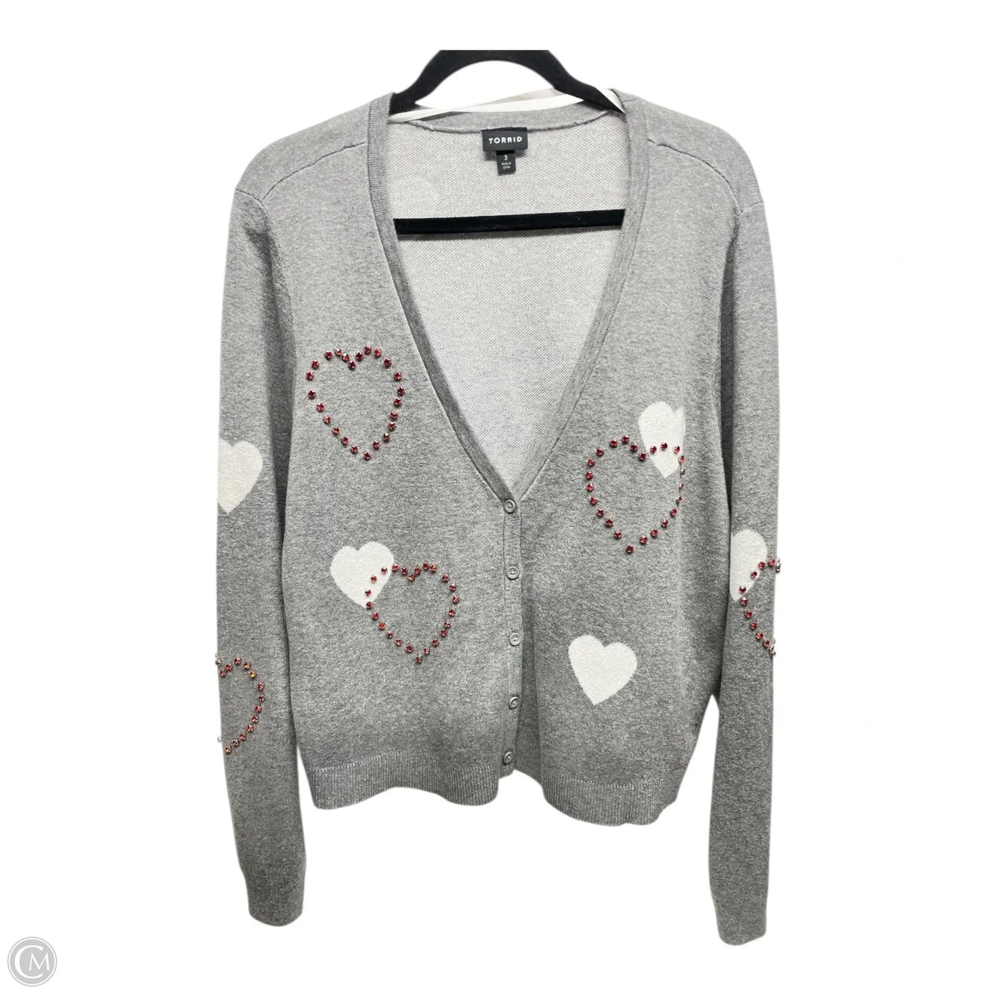 Sweater Cardigan By Torrid In Grey & White, Size: 3x